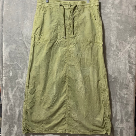 American Eagle Low Rise Maxi Skirt Size 10 Green Drawstring Pockets Stretch Flaw - Picture 1 of 16